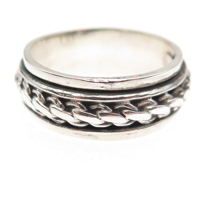 Geo Art 925 Sterling Silver Vintage Oxidized Chain Rotating Band Ring Size 10.25