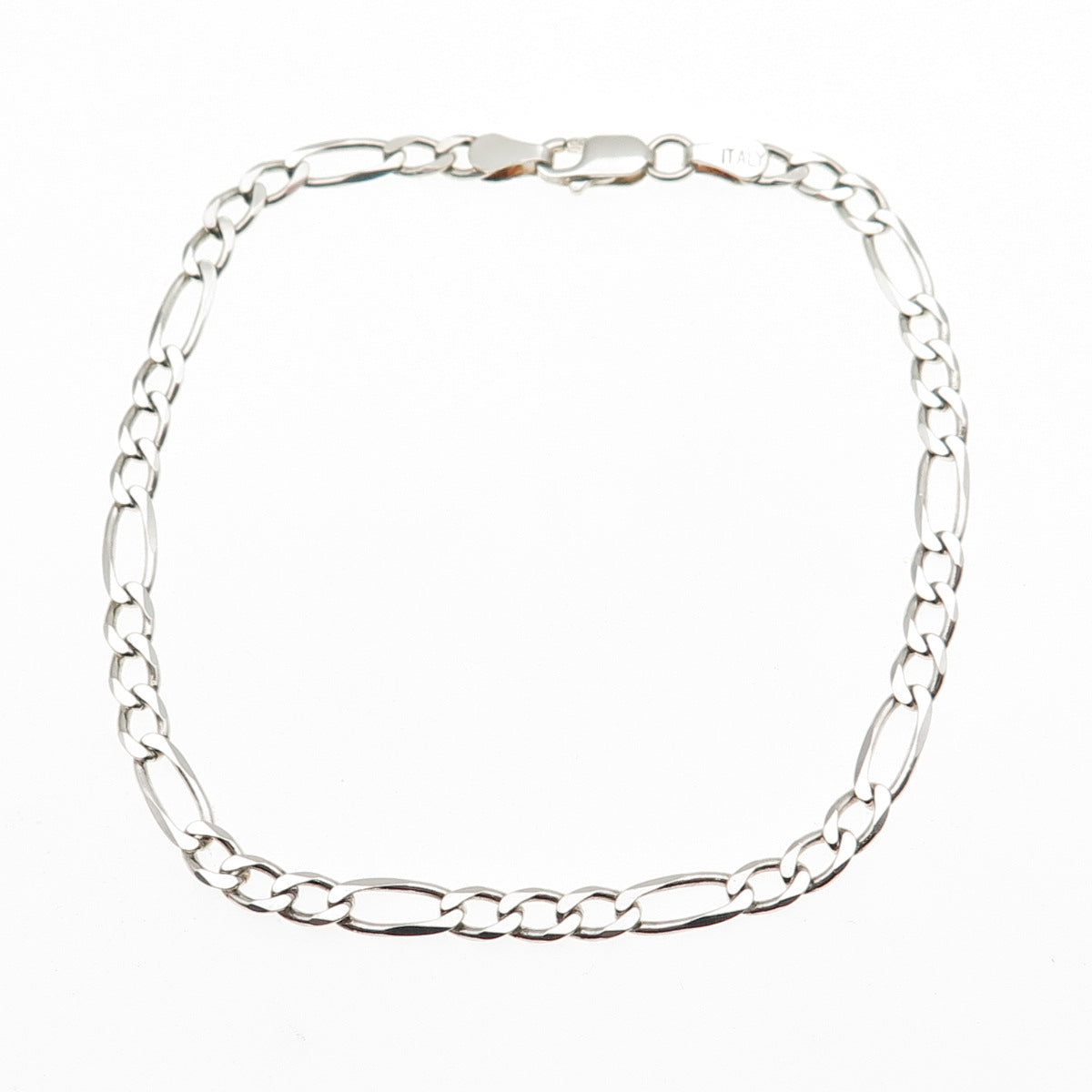 925 Sterling Silver Vintage Italy Figaro Link Bracelet 8.25"