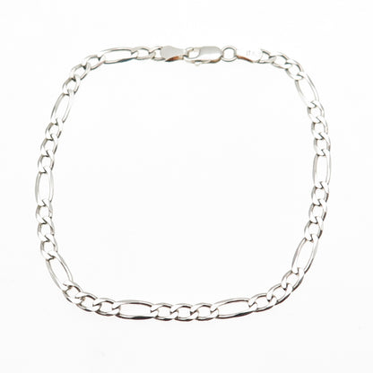 925 Sterling Silver Vintage Italy Figaro Link Bracelet 8.25"