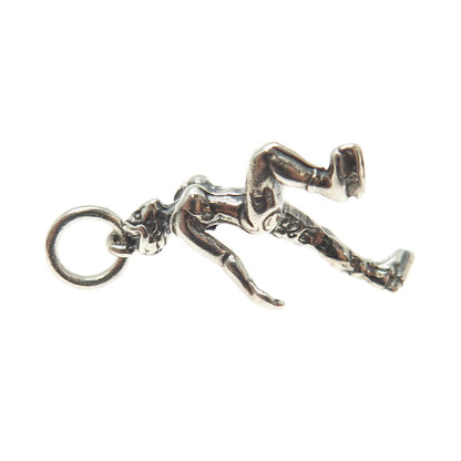 SHUBE 925 Sterling Silver Vintage Figure Skater Oxidized Minimalist Pendant