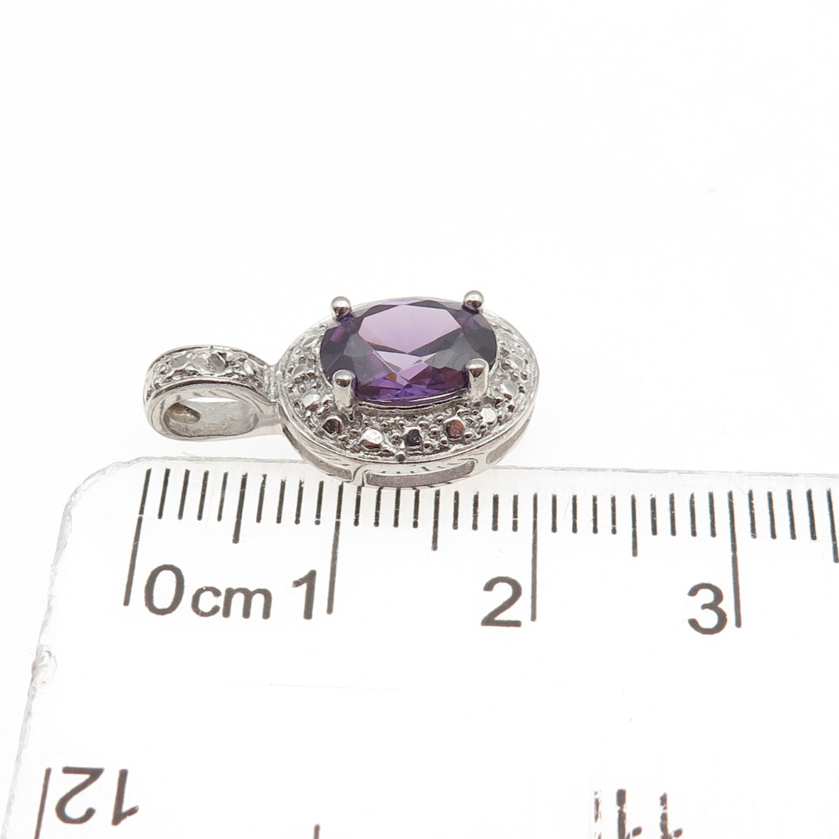 925 Sterling Silver Real Diamond Accent & Amethyst Mini Charm Pendant