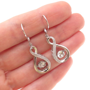 925 Sterling Silver Real Round-Cut White Topaz Infinity Dangle Earrings