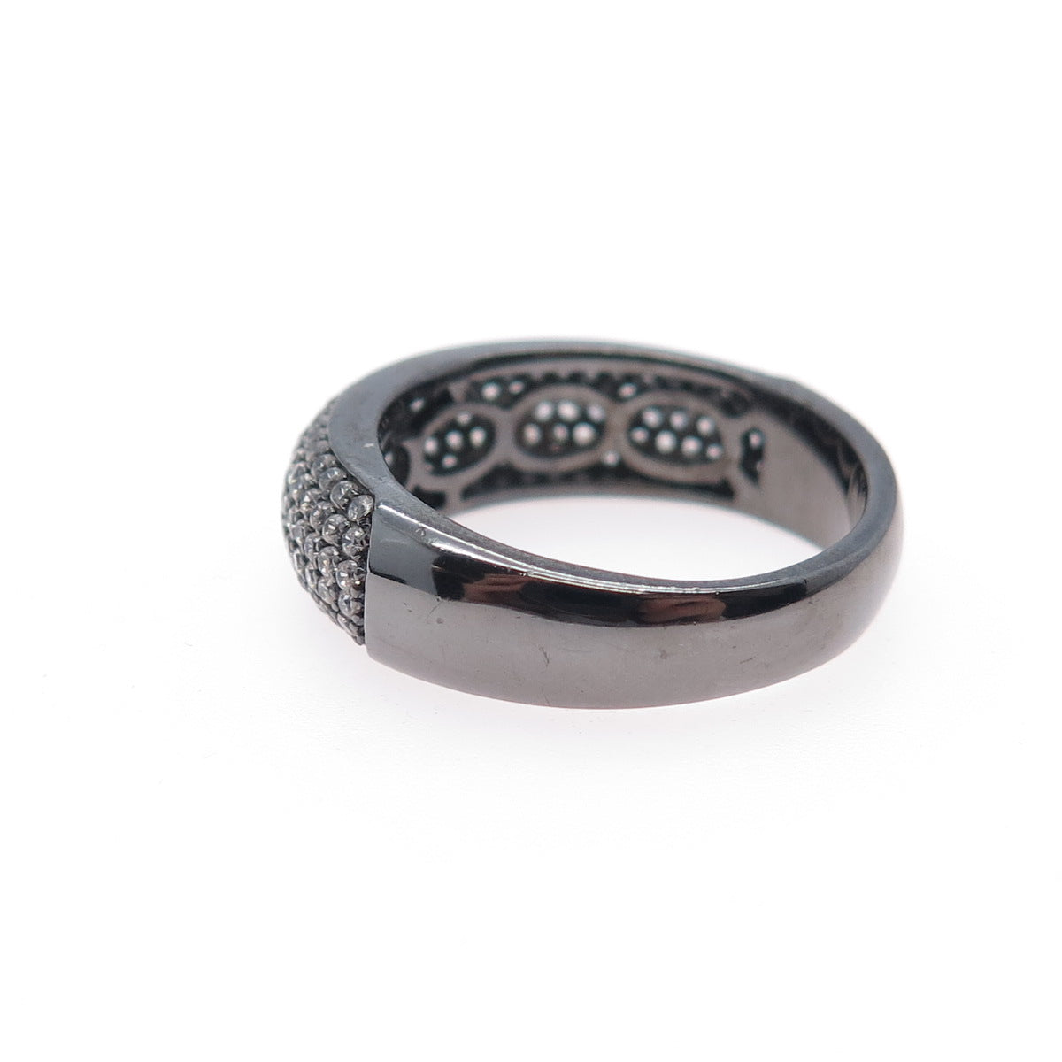 925 Sterling Silver Black Rhodium Round-Cut C Z Band Ring Size 6.25