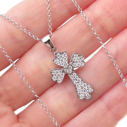Dee Berkle 925 Sterling Silver Round-Cut C Z Cross Cable Chain Necklace 18"