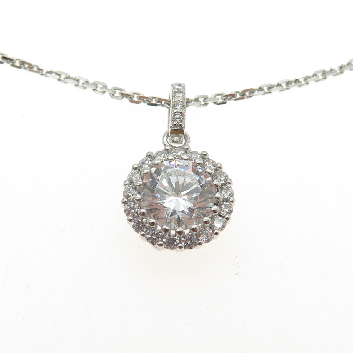 925 Sterling Silver Round-Cut C Z Cable Chain Necklace 16"