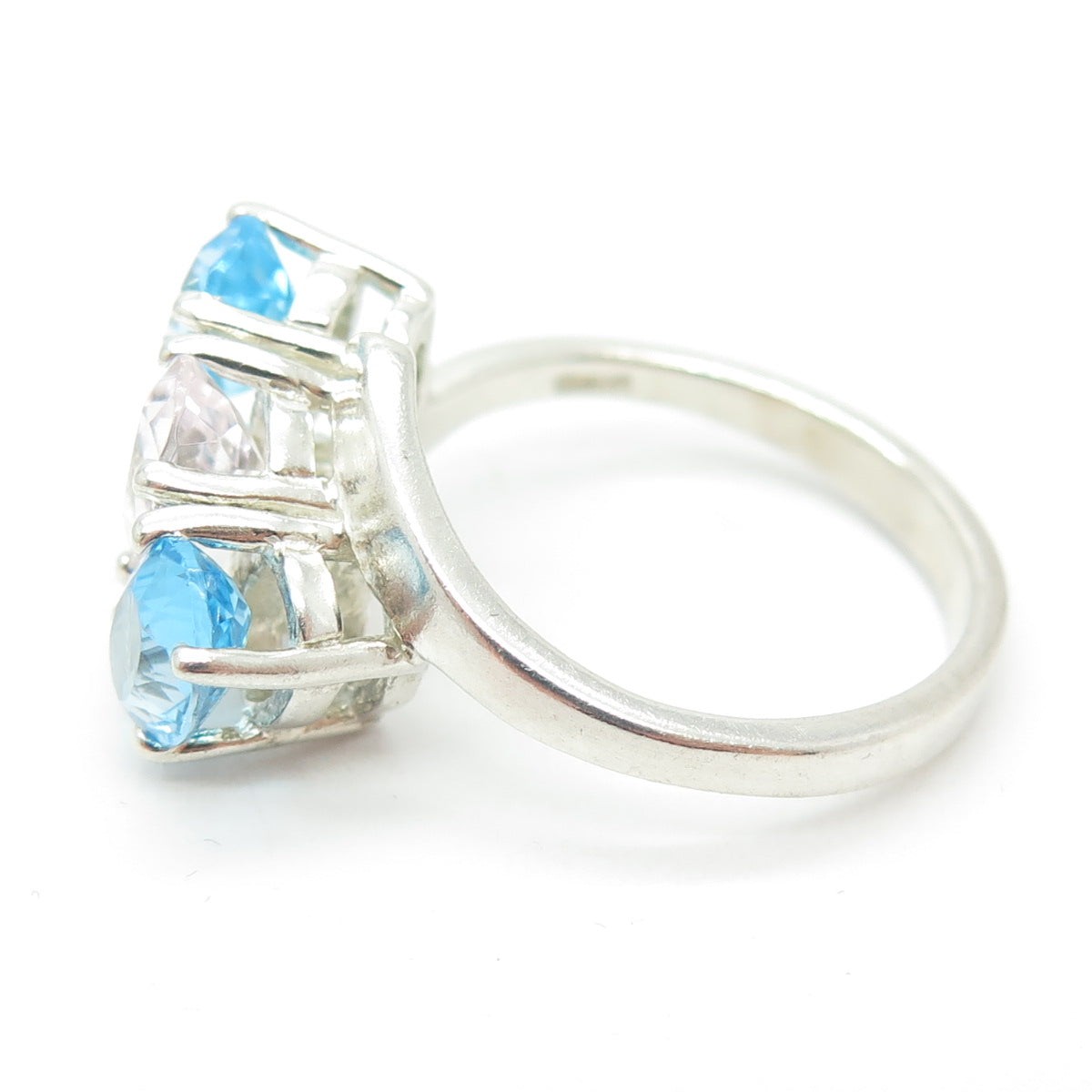 925 Sterling Silver Real Blue Topaz & Morganite Gemstone Ring Size 9.5