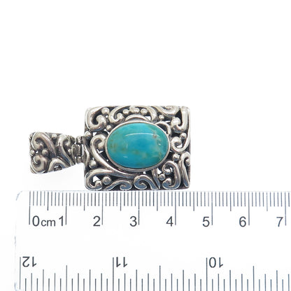 925 Sterling Silver Vintage Real Lone Mountain Turquoise Floral Ornate Pendant