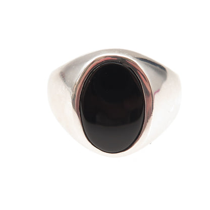 925 Sterling Silver Vintage Real Black Onyx Signet Ring Size 10