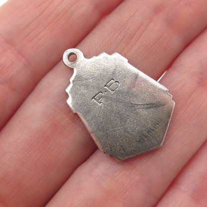 925 Sterling Silver Antique Art Deco Table Tennis Medal Charm Pendant