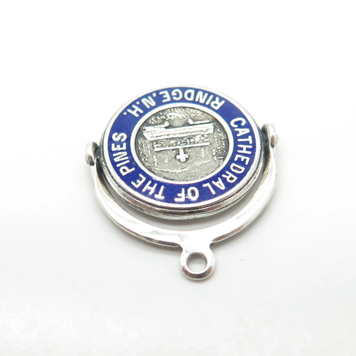 925 Sterling Silver Vintage Enamel "Cathedral of the Pines" Charm Pendant