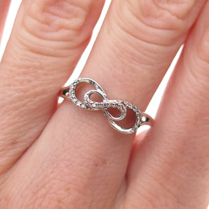 925 Sterling Silver Real Round-Cut Diamond Infinity Ring Size 7.75
