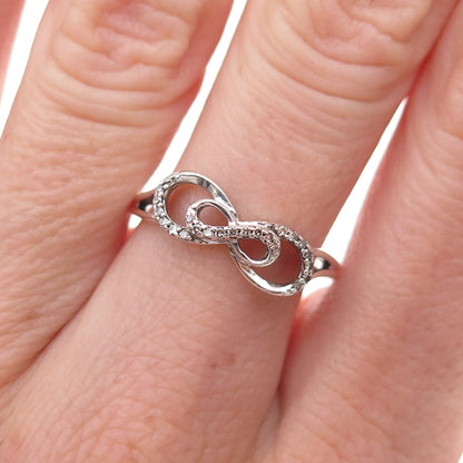 925 Sterling Silver Real Round-Cut Diamond Infinity Ring Size 7.75