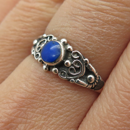 925 Sterling Silver Vintage Real Lapis Lazuli Gem Boho / Ethnic Ring Size 8.25