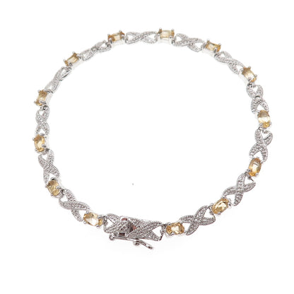 Dee Berkle 925 Sterling Silver Real Diamond Accent & Citrine Bracelet 7.25"