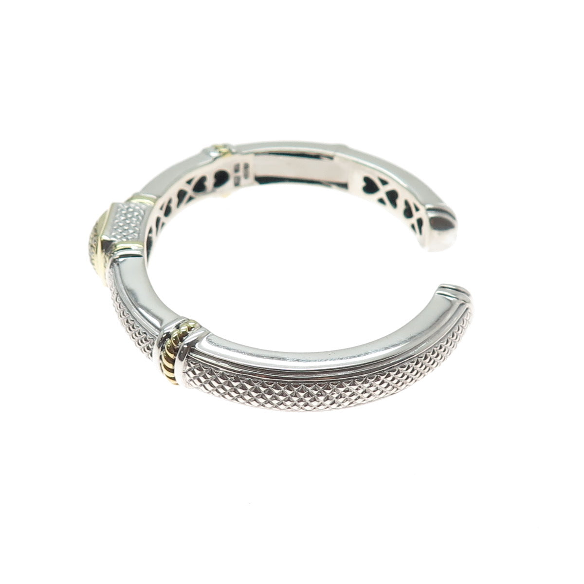 JUDITH RIPKA Sterling Silver & 18K Gold Real Round-Cut Diamond Cuff Bracelet 6"