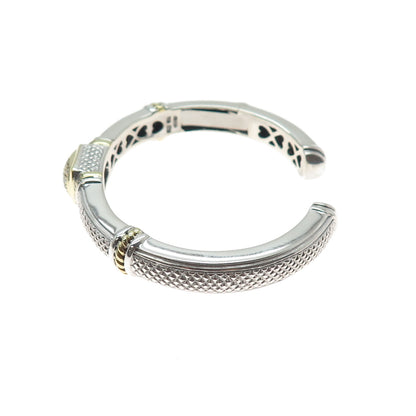 JUDITH RIPKA Sterling Silver & 18K Gold Real Round-Cut Diamond Cuff Bracelet 6"