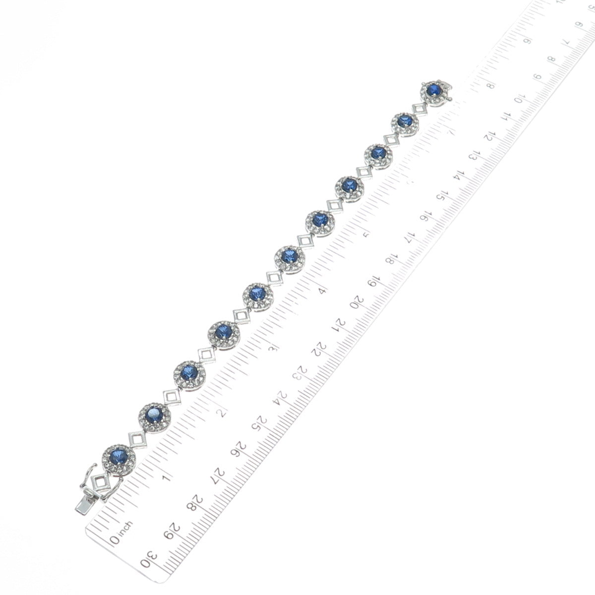 EMA 925 Sterling Silver Lab-Created Sapphire & Real White Topaz Bracelet 7.25"