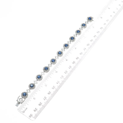 EMA 925 Sterling Silver Lab-Created Sapphire & Real White Topaz Bracelet 7.25"