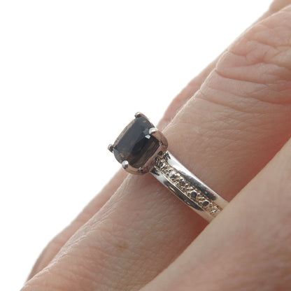 MICHELLE ALBALA Sterling Silver Real Diamond Accent Smoky Quartz Ring Size 10.25