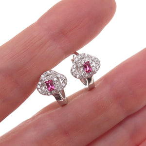 925 Sterling Silver Pink & White C Z Hoop Earrings