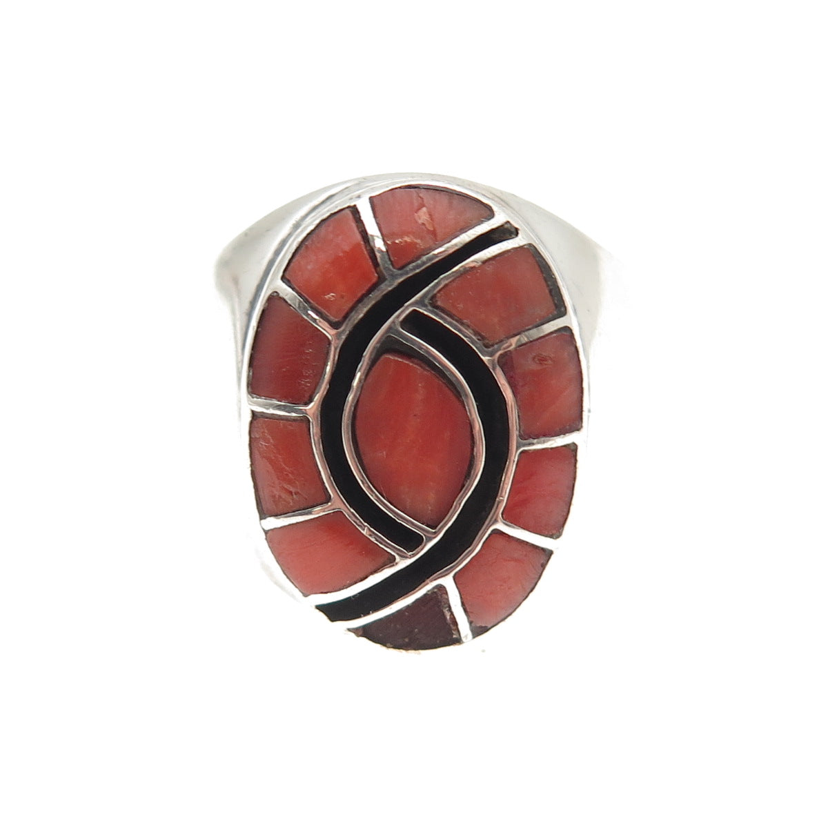 Dicky Amy Quandelacy Zuni Old Pawn Sterling Coral Ring Size 8.5 (missing stone)