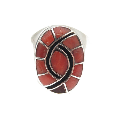 Dicky Amy Quandelacy Zuni Old Pawn Sterling Coral Ring Size 8.5 (missing stone)