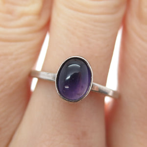 SHUBE 925 Sterling Silver Vintage Real Cabochon Amethyst Oxidized Ring Size 7
