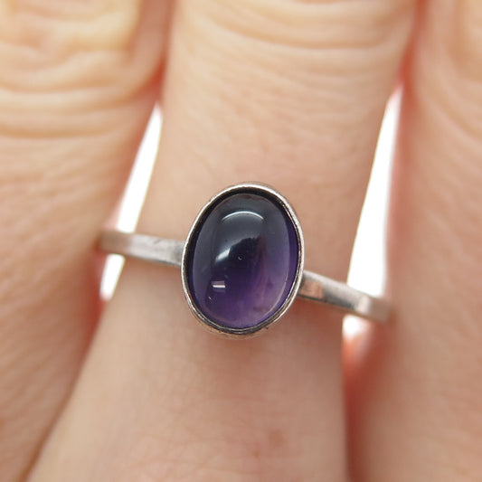 SHUBE 925 Sterling Silver Vintage Real Cabochon Amethyst Oxidized Ring Size 7