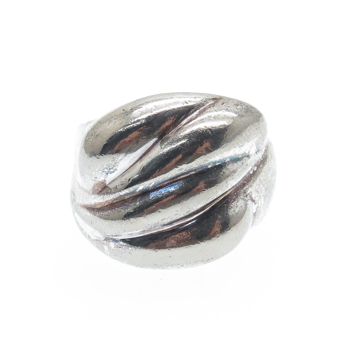 925 Sterling Silver Vintage Italy Modernist Ribbed Oxidized Ring Size 6.75