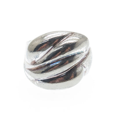 925 Sterling Silver Vintage Italy Modernist Ribbed Oxidized Ring Size 6.75