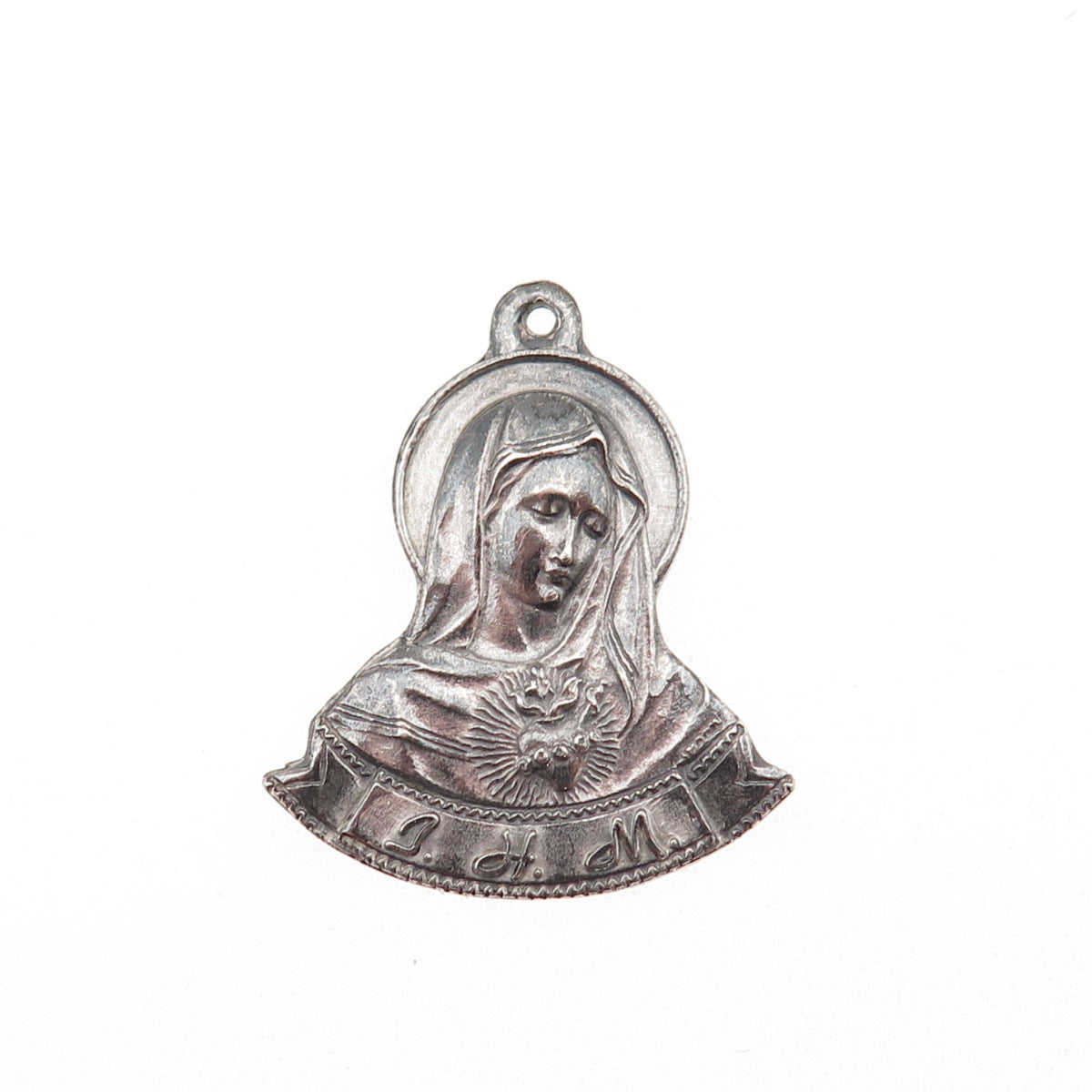 925 Sterling Silver Antique Art Deco St. Mary Religious Oxidized Charm Pendant