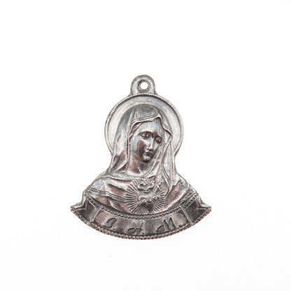 925 Sterling Silver Antique Art Deco St. Mary Religious Oxidized Charm Pendant