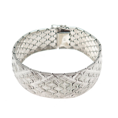 835 Silver Antique Art Deco Italy Dragon Scale Wide Link Bracelet 7.25"
