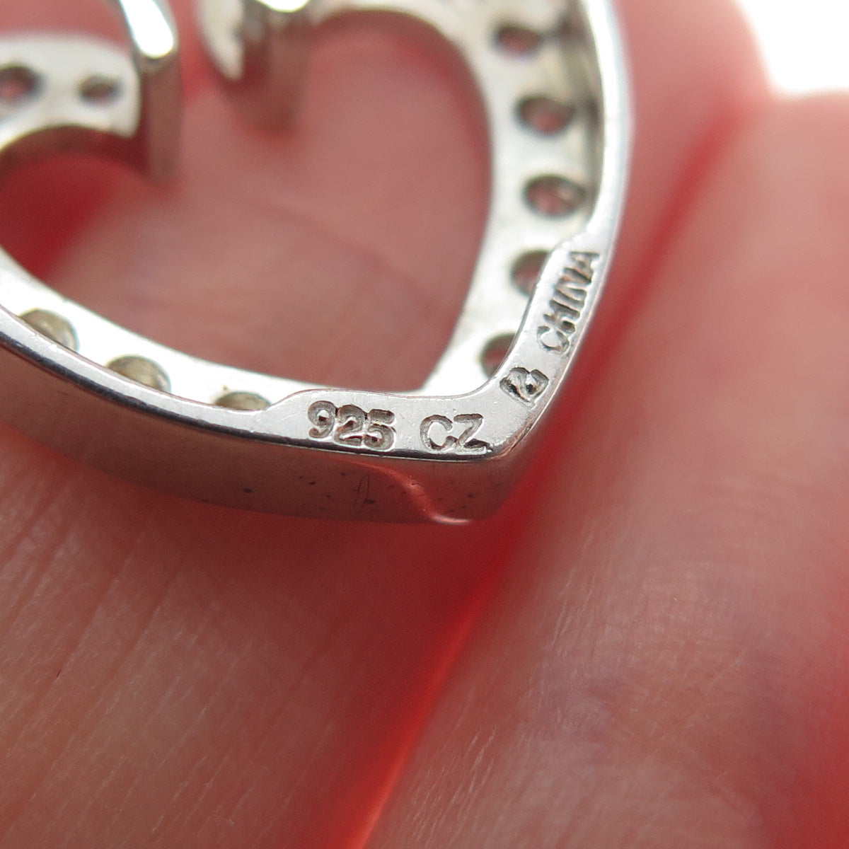 ROSS SIMONS 925 Sterling Silver Round-Cut Shaped C Z Open Heart Slide Pendant