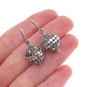 925 Sterling Silver Vintage Dotted Ball Oxidized Dangle Earrings