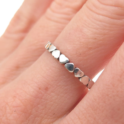925 Sterling Silver Vintage Heart All Around Oxidized Band Ring Size 8