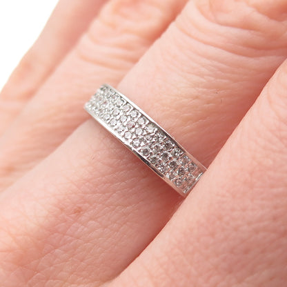 925 Sterling Silver Round-Cut C Z Half Eternity Band Ring Size 6.75