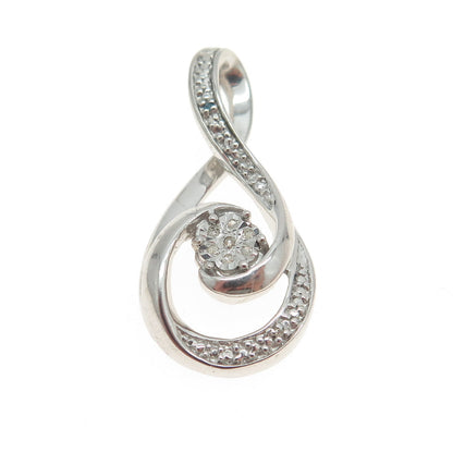 925 Sterling Silver Real Round-Cut White & Blue Diamond Infinity Pendant