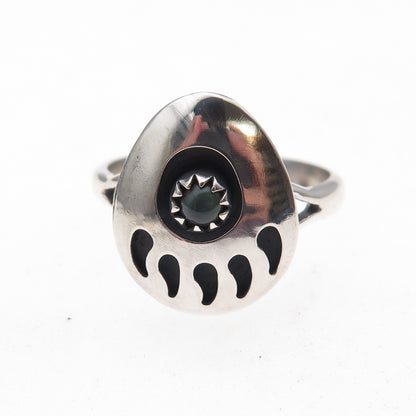 Old Pawn 925 Sterling Silver Vintage Turquoise Snake Eye Bear Paw Ring Size 8