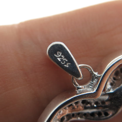 925 Sterling Silver Real Black & White Diamond Heart Charm Pendant
