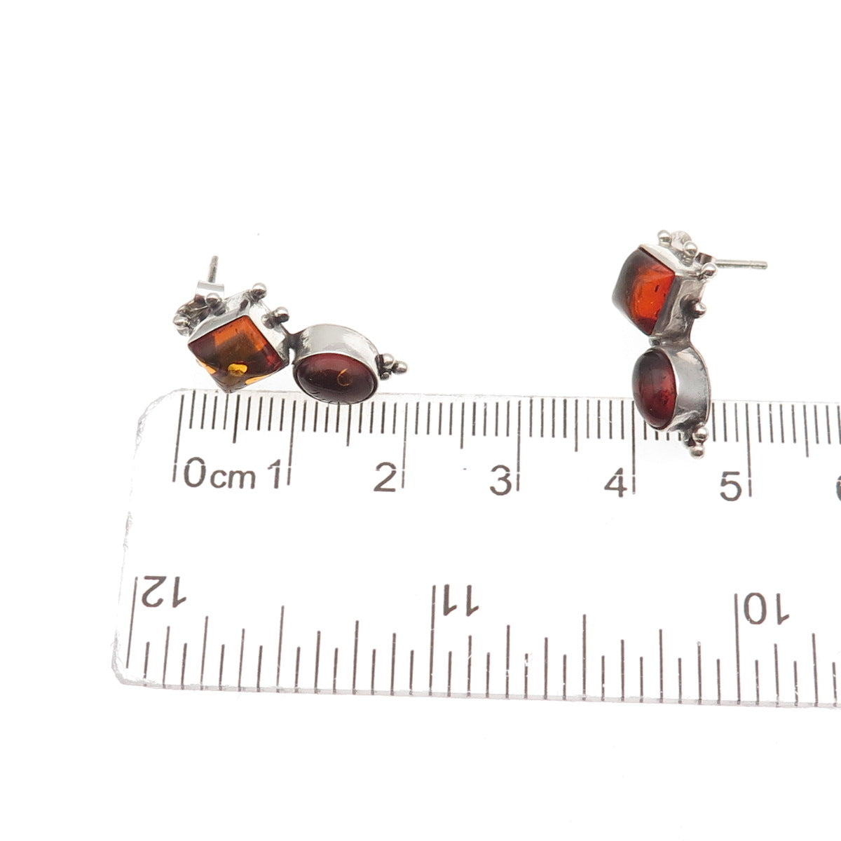 925 Sterling Silver Vintage Real Amber Oxidized Earrings