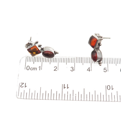 925 Sterling Silver Vintage Real Amber Oxidized Earrings
