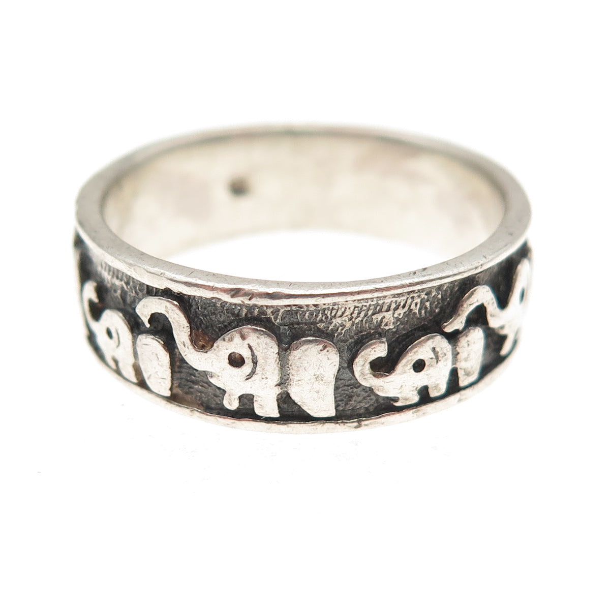 925 Sterling Silver Vintage Mom & Chid Elephant Oxidized Band Ring Size 10.75