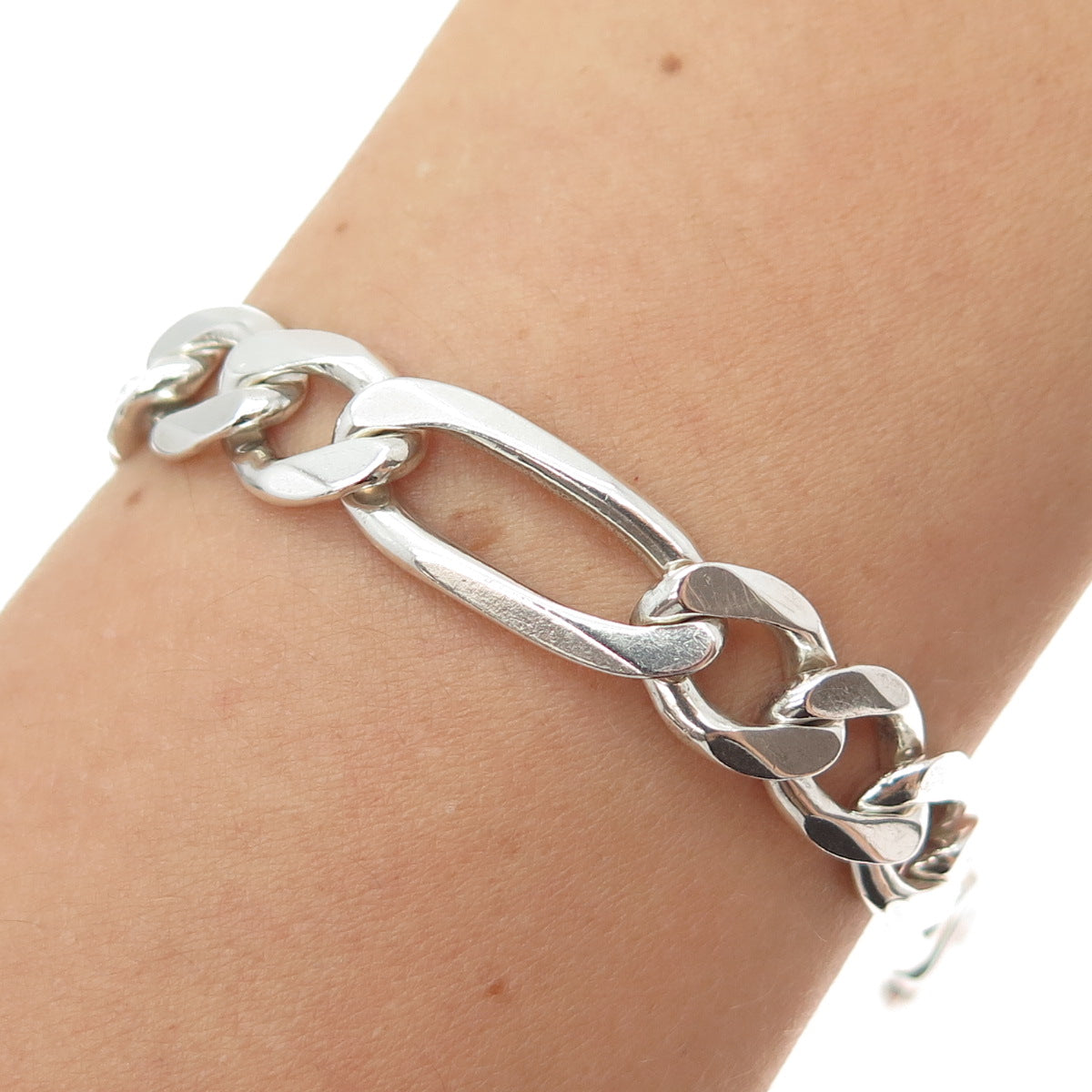 925 Sterling Silver Vintage Italy Figaro Link Bracelet 8.75"