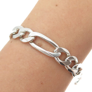 925 Sterling Silver Vintage Italy Figaro Link Bracelet 8.75"