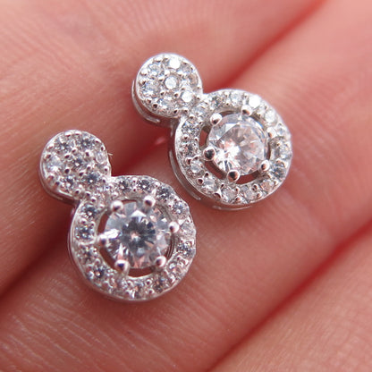 925 Sterling Silver Round-Cut C Z Snowman Stud Earrings