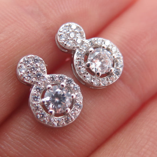 925 Sterling Silver Round-Cut C Z Snowman Stud Earrings