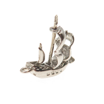 925 Sterling Silver Vintage Viking Ship Mini Charm Pendant