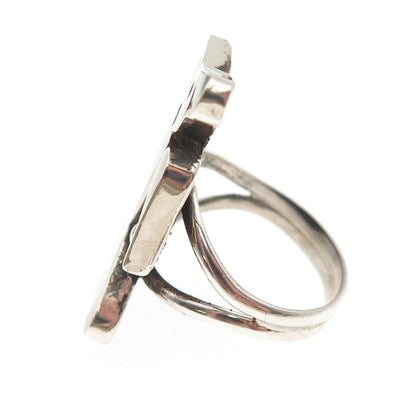 RX ZUNI Old Pawn 925 Sterling Turquoise Coral Onyx & MOP Thunderbird Ring Size 7