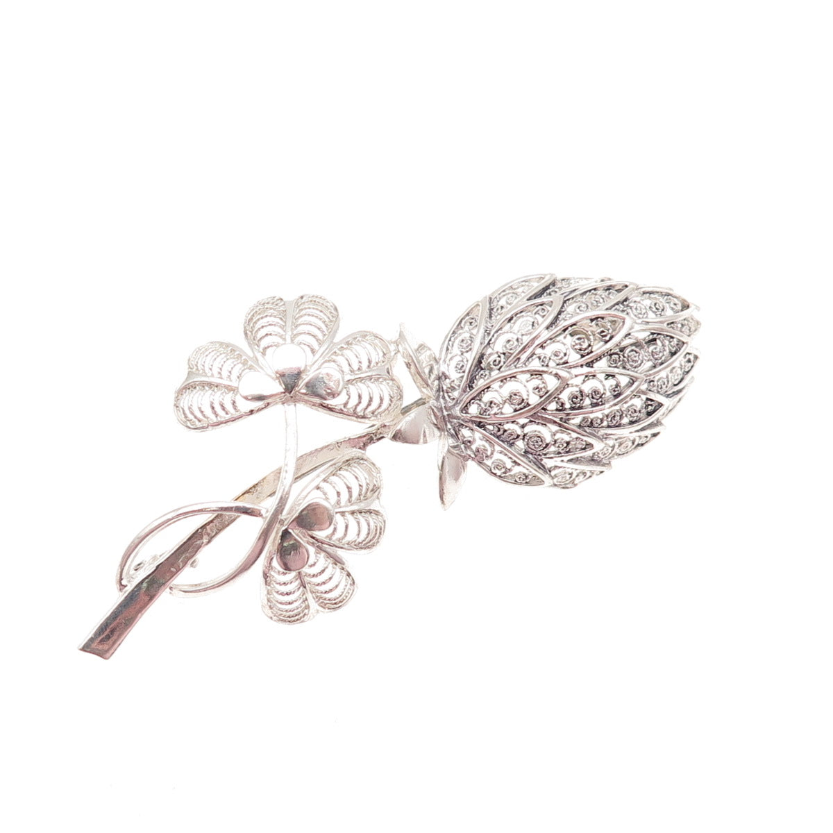 925 Sterling Silver Vintage Germany Floral Filigree Pin Brooch